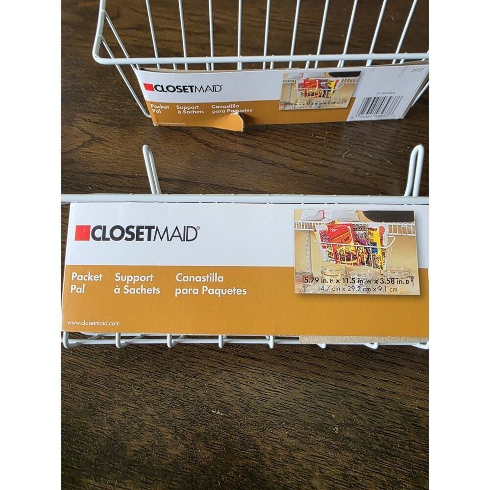 ClosetMaid Pocket Pal Wire Shelf Basket 3937 LOT OF 2 White Hook On Organizer B3 - Picture 3 of 16